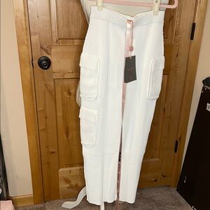 House of CB Cream Ribbed Maxi Cargo Skirt